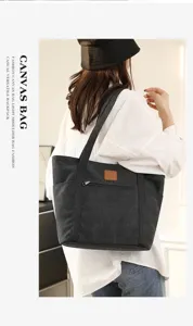 Stylish casual canvas shoulder bag for women, large capacity minimalist daily tote bag.