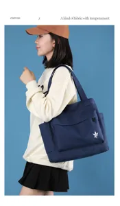 Classic Japanese canvas tote bag for women, large capacity shoulder bag for daily use and travel.