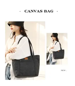 Stylish minimalist large capacity canvas shoulder bag for women, perfect for daily commuting.