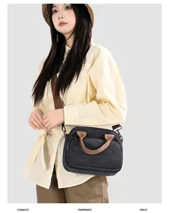 Casual canvas cross-body bag for women, stylish contrast color handbag with multi-pockets.