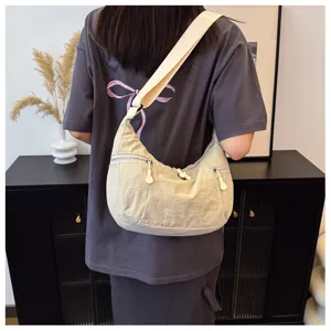 Casual nylon shoulder crossbody bag for women, lightweight daily commuter bag with multi-pockets.
