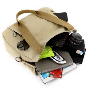 Classic khaki canvas tote bag for women, versatile large capacity shoulder handbag casual.