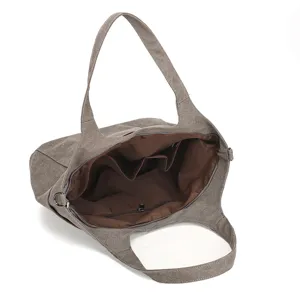 Vintage casual canvas shoulder bag large capacity tote handbag with multiple inner pockets