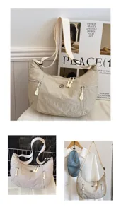 Casual nylon shoulder bag with multiple zipper pockets and wide strap for daily commute.