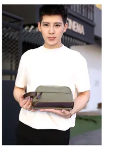 Sac à main homme en toile rétro décontracté pochette de voyage marron vert 2025