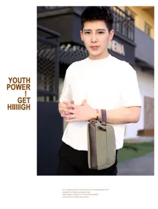 Sac pochette homme en toile retro style decontracte couleur contrastee pour tous les jours.