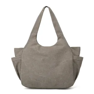 Borsa shopper in tela casual da donna, borsa a tracolla di grande capacità con tasche laterali.