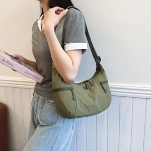 Green nylon shoulder bag casual hobo crossbody bag for women daily stylish travel purse