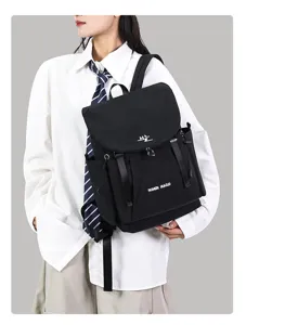 Casual black backpack with large capacity and multi pockets for daily travel, school and outdoor.