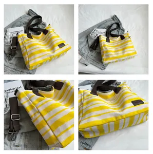 Gestreepte canvas shopper tas voor vrouwen, casual schoudertas met grote capaciteit dagelijks.