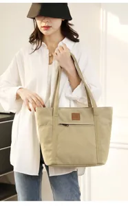 Women canvas shoulder bag casual large capacity tote bag minimalist solid color daily use