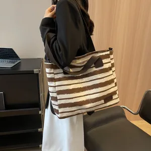 Modieuze gestreepte canvas shopper voor dames, grote casual schoudertas handtas.