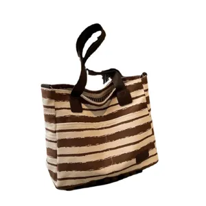 Stijlvolle gestreepte canvas shopper tas voor dames, grote capaciteit voor dagelijks.