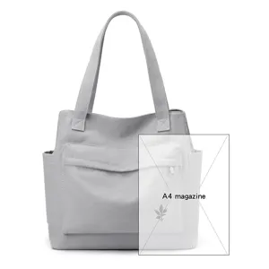 Simple canvas tote bag for women, large capacity shoulder handbag, stylish daily casual grey bag