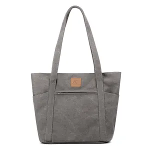 Women Large Capacity Canvas Tote Bag Casual Solid Color Simple Shoulder Bag Daily Commuting Handbag