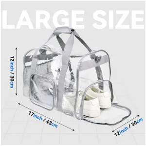 Borsa da viaggio sportiva trasparente in PVC con scomparto scarpe, grande borsa da palestra.