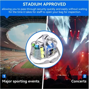 Borsa da viaggio trasparente in PVC per stadio con tracolla, ideale per eventi e concerti.