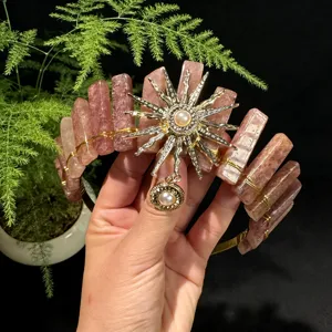 Diadema corona de cristal natural diosa del sol tiara hecha a mano accesorio para el pelo