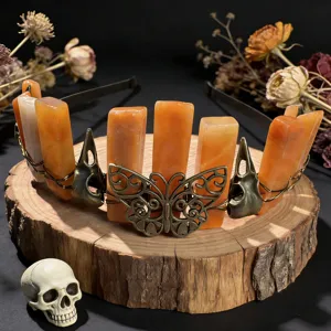 Gothic crystal crown headband with metal butterfly and raven skull for women party photo props.