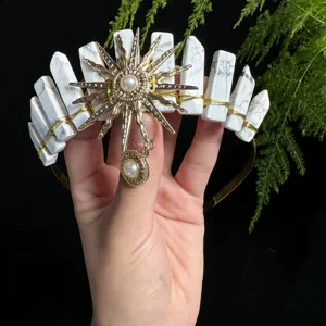 Crystal Tiara Headband White Stone Gold Sun Goddess Crown Hair Hoops Boho Festival Hair Accessories