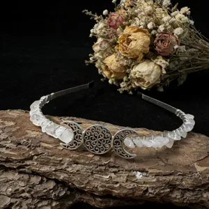 Handmade crystal moon tiara gemstone wiccan crown bridal hair hoop vintage headdress