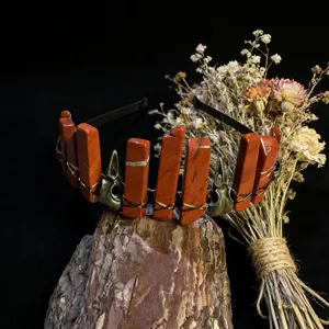 Red jasper crystal crown headband with raven skull gothic hair accessory for women photography