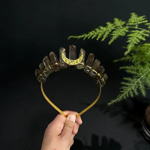 Natürlicher Kristall Kronen Haarreif mit goldener Mond Accessoire für Damen Party Fotos