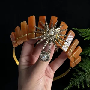 Orange crystal crown headband sun goddess headpiece festival hair accessory for women
