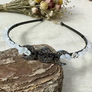Serre-tête lune en cristal pour femmes, bandeau de pierres naturelles pour festival fête.