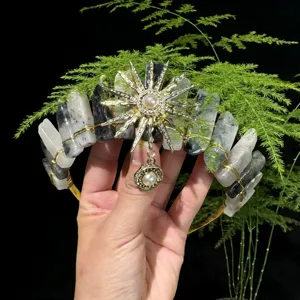 Corona de Cristal Natural Diadema Piedra Bruta Diosa Sol Accesorio para el Pelo Regalo