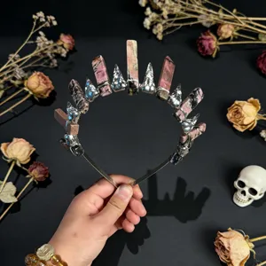 Natural crystal crown headband gothic healing stone tiara halloween party hair accessories