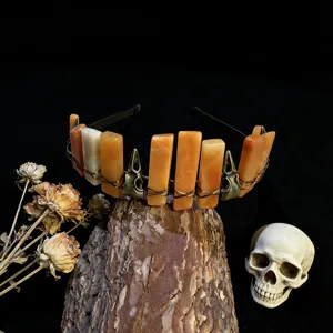 Handcrafted natural crystal crown headband with raven skull gothic style for women photo props.