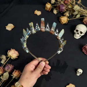 Natural crystal crown headband gothic hair accessories for women halloween photo shoot
