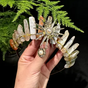 Diadema de corona de cristal natural accesorio de pelo diosa del sol para foto de mujer