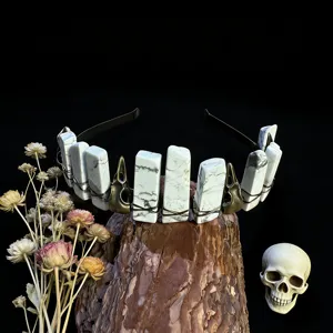 Detailed view of the gothic crystal crown headband featuring unique raven skull decor.