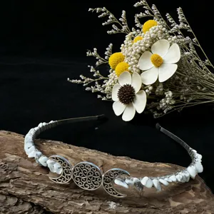 Handmade crystal chip moon headband, exquisite triple moon hair hoop for bridal parties.