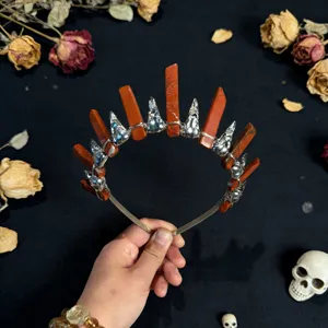 Gothic red crystal crown headband featuring unique skull and stone details for Halloween photo props.
