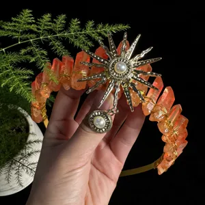 Handcrafted crystal crown headband sun goddess hair accessory orange quartz festival headpiece