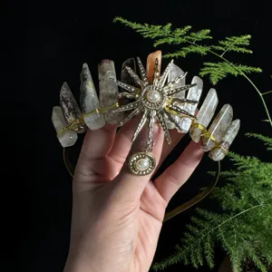 Natural quartz crystal tiara crown headband gold sun goddess hair accessory party prom gift