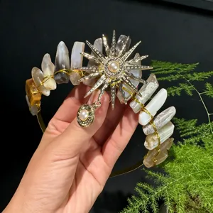 Diadema corona diosa del sol de cristal cuarzo accesorio para el cabello fiesta foto
