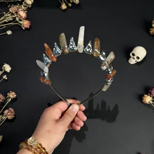 Handmade raw crystal crown headband gothic hair accessory for party and cosplay photos.