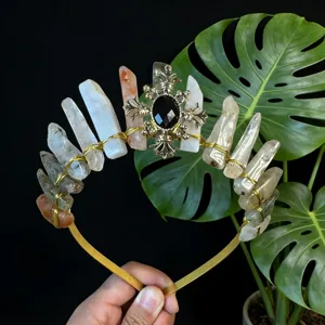 Cerchietto Corona Cristallo Naturale Fatto A Mano Vintage Quarzo Tiara Accessori Capelli Donna