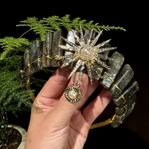 Diadema corona de cristal natural diosa del sol accesorio vintage para mujeres fotografía