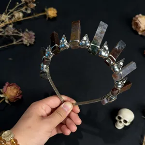 Gothic raw crystal crown headband Halloween party hair accessories for women photography