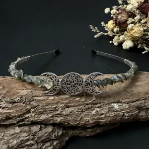 Handmade natural crystal moon stone tiara wire wrapped crown hair band for festival