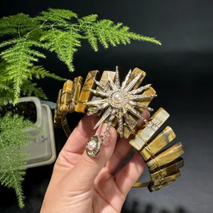Diadema corona de diosa del sol de piedra natural ojo de tigre accesorio para el pelo mujer