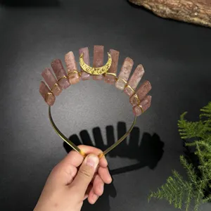 Natürlicher Kristall Kronen Haarreif mit goldenem Mond Accessoire elegante Damen Haardekoration