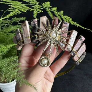 Natural crystal crown headband with sun goddess charm for women trendy photo hair accessory.