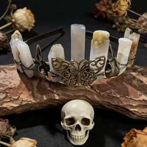 Gothic crystal crown headband with butterfly and raven skull, perfect for festival and party.