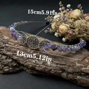Natural crystal crescent moon amethyst tiara handmade wire-wrapped hair band for wedding.